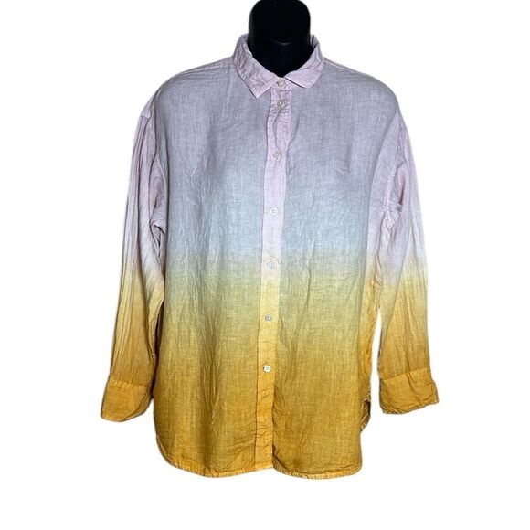 J crew x Baird mcnutt women’s 100% linen button down ombre top sustainable - Picture 2 of 8